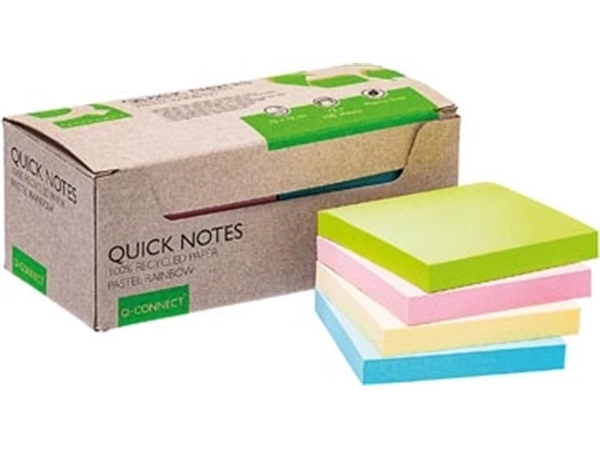 Een Q-CONNECT Quick Notes Recycled pastel, ft 76 x 76 mm, 100 vel, doos van 12 stuks in geassorteerde kleuren koop je bij best4office