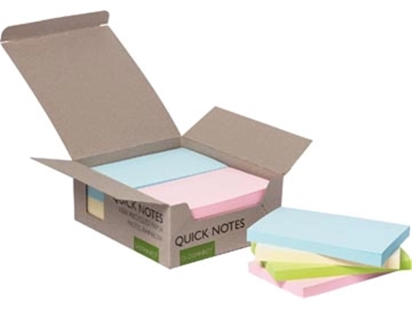 Een Q-CONNECT Quick Notes Recycled pastel, ft 76 x 127 mm, 100 vel, doos van 12 stuks in geassorteerde kleure koop je bij best4office