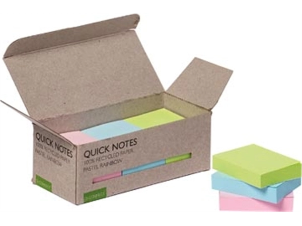 Een Q-CONNECT Quick Notes Recycled pastel, ft 38 x 51 mm, 100 vel, doos van 12 stuks in geassorteerde kleuren koop je bij best4office