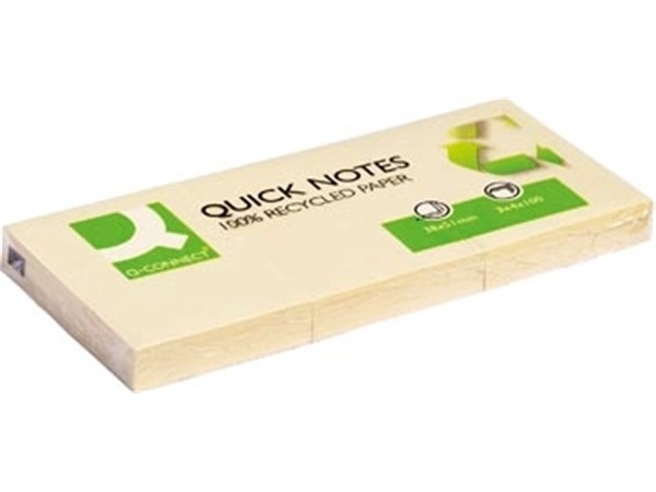 Een Q-CONNECT Quick Notes Recycled, ft 38 x 51 mm, 100 vel, pak van 3 blokken, geel koop je bij best4office