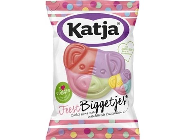 Een Katja Feest Biggetjes snoep, zachte gums met verschillende fruitsmaken, zak van 250 g koop je bij Muys Kantoor & Kado