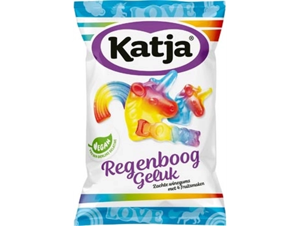 Een Katja Regenboog Geluk snoep, zachte winegums met 4 fruitsmaken, zak van 250 g koop je bij Muys Kantoor & Kado