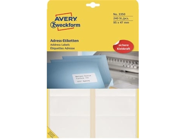 Een Avery Zweckform 3350 adresetiketten ft 95 x 47 mm (b x h), 240 etiketten, wit koop je bij best4office