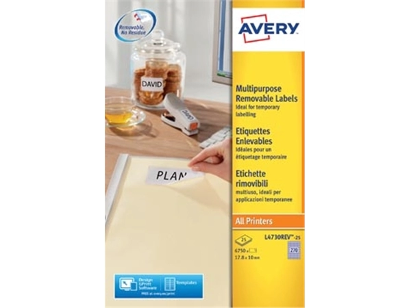 Een Avery L4730REV-25 afneembare etiketten ft 17,8 x 10 mm (b x h), 6.750 etiketten, wit koop je bij best4office