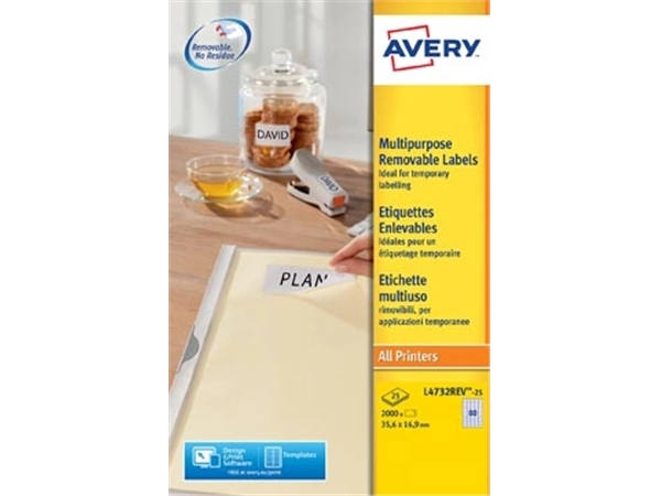 Een Avery L4732REV-25 afneembare etiketten ft 35,6 x 16,9 mm (b x h), 2.000 etiketten, wit koop je bij best4office