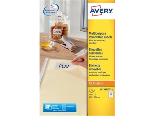 Een Avery L4737REV-25 afneembare etiketten ft 63,5 x 29,6 mm (b x h), 675 etiketten, wit koop je bij best4office