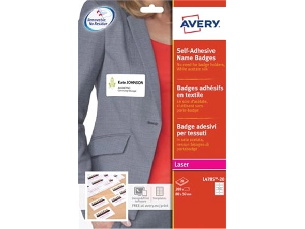 Een Avery L4785-20 zelfklevende badge ft 80 x 50 mm, doos van 200 stuks, wit koop je bij best4office