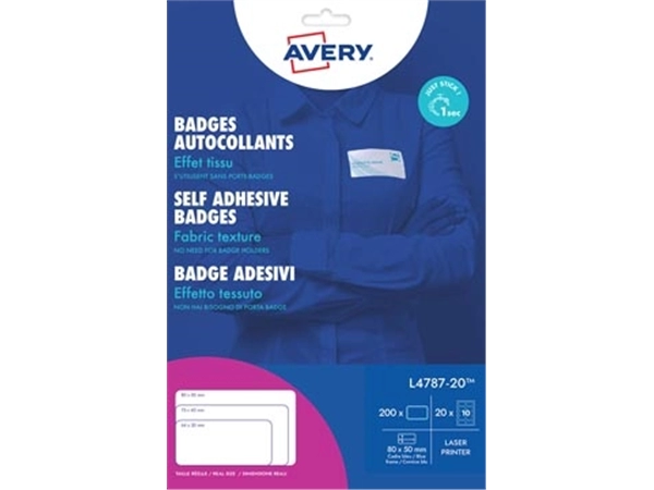 Een Avery L4787-20 zelfklevende badge ft 80 x 50 mm, doos van 200 stuks, wit/blauw koop je bij best4office