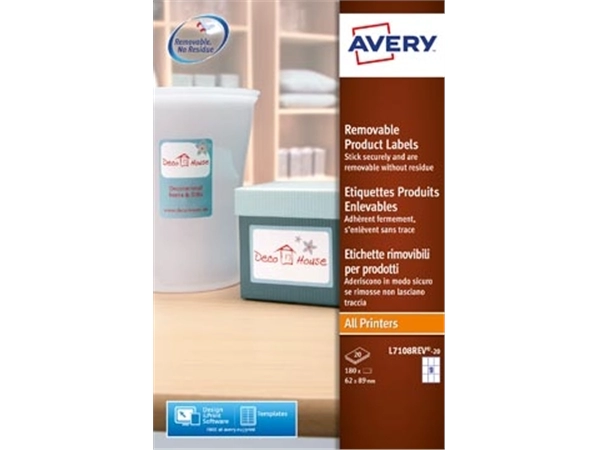 Een Avery Afneembare productetiketten ft 62 x 89 mm (b x h), 180 stuks, 9 per blad, doos van 20 blad koop je bij best4office