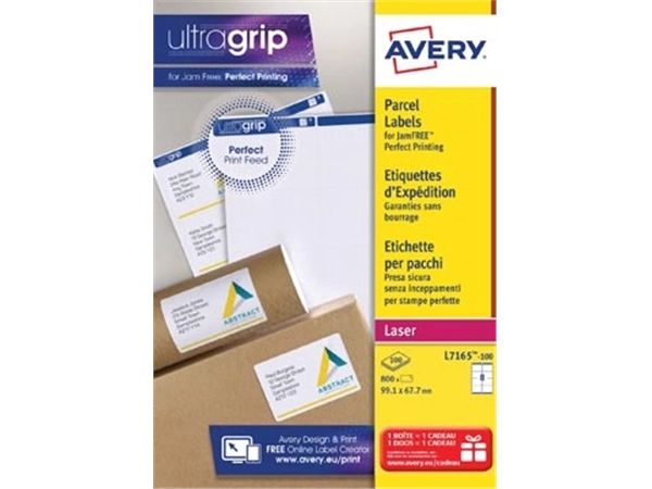 Een Avery L7165, Verzendetiketten, Laser, Ultragrip, wit, 100 vellen, 8 per vel, 99,1 x 67,7 mm koop je bij best4office