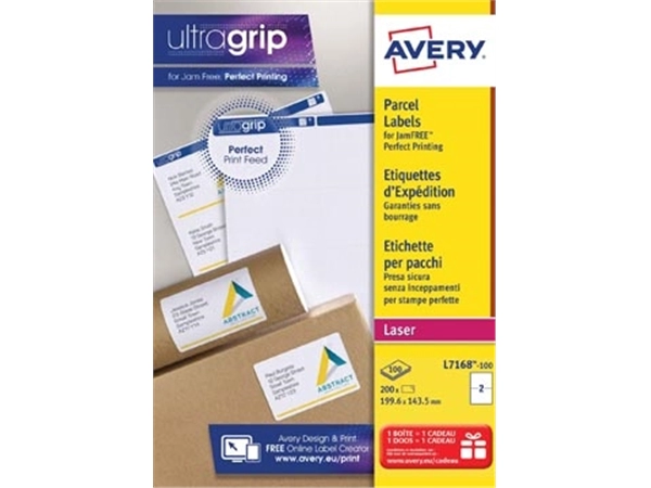 Een Avery L7168, Verzendetiketten, Laser, Ultragrip, wit, 100 vellen, 2 per vel, 199,6 x 143,5 mm koop je bij best4office