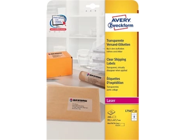 Een Avery L7565-25 verzendetiketten ft 99,1 x 67,7 mm (b x h), 200 etiketten, transparant koop je bij best4office