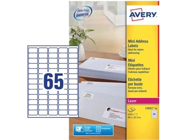 Een Avery L7651-25 mini adresetiketten ft 38,1 x 21,2 mm (b x h), 1.625 etiketten, wit koop je bij best4office