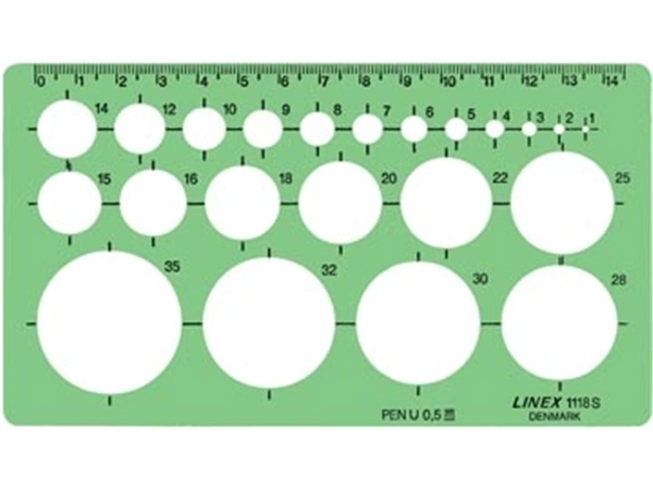 Een Linex cirkelsjabloon 1 - 35 mm, met 22 cirkels en uitlijnmarkering koop je bij best4office