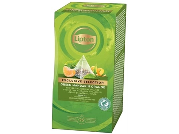 Een Lipton thee Exclusive Selection, groene thee mandarijn sinaasappel, doos van 25 zakjes koop je bij Muys Kantoor & Kado