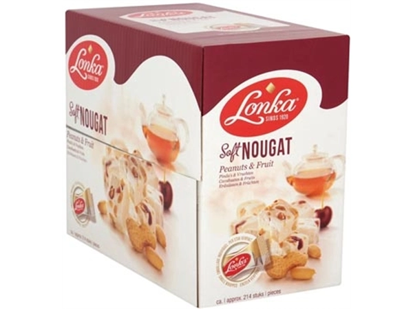 Een Lonka Nougat, per stuk verpakt, 12g, doos van 214 stuks, pinda vrucht koop je bij Muys Kantoor & Kado