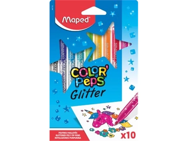 Een Maped Color'Peps Glitter viltstift, etui van 10 stuks, assorti koop je bij best4office