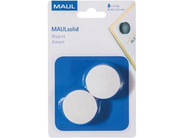 Een MAUL magneet Solid, 38 mm, trekkracht 2,5 kg, blister van 2 stuks, wit koop je bij best4office