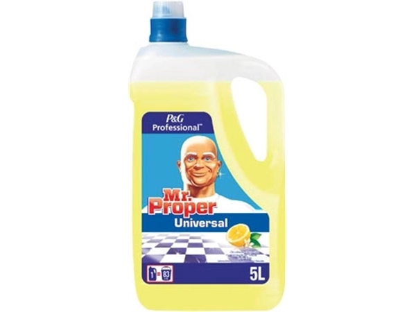 Een Mr. Proper allesreiniger, citroen, fles van 5 liter koop je bij Muys Kantoor & Kado