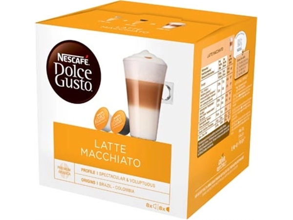 Een Nescafé Dolce Gusto koffiecapsules, Latte Macchiato, pak van 16 stuks koop je bij Muys Kantoor & Kado