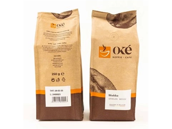 Een Oké koffie, gemalen, pak van 250 g, Mokka koop je bij Muys Kantoor & Kado