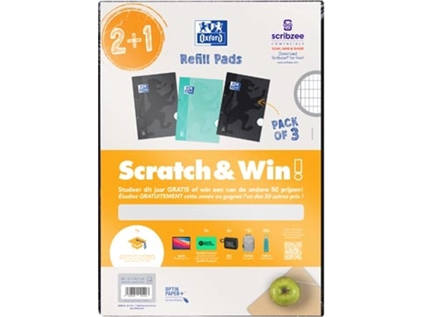 Een Oxford School cursusblok, ft A4, 100 vel, assorti, commercieel geruit, 2 + 1 gratis, Scratch & Win koop je bij best4office