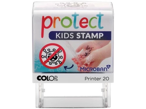 Een Colop printer 20 Microban, Protect kids stamp, stempel die kinderen helpt hun handen goed te wassen koop je bij Muys Kantoor & Kado