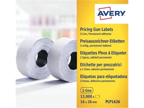 Een Avery PLP1626 etiketten voor prijstang permanent, ft 26 x 16 mm, 12 000 etiketten, wit koop je bij Muys Kantoor & Kado