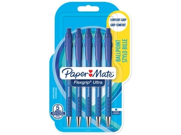 Een Paper Mate balpen Flexgrip Ultra RT medium, blister van 5 stuks, blauw koop je bij Muys Kantoor & Kado