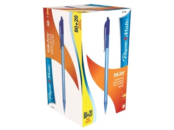 Een Paper Mate balpen InkJoy 100 RT, blauw, doos 80 + 20 gratis koop je bij Muys Kantoor & Kado