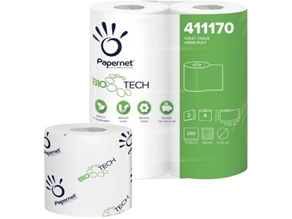 Een Papernet toiletpapier Bio Tech, 2-laags, 250 vellen, pak van 4 rollen koop je bij Muys Kantoor & Kado