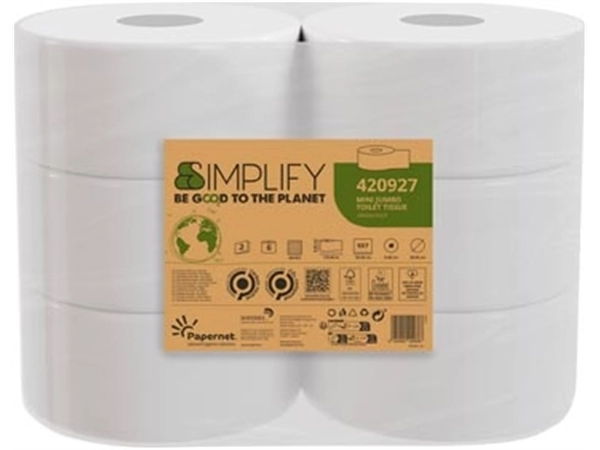 Een Papernet toiletpapier Simplify Mini Jumbo, 2-laags, 557 vellen, pak van 6 rollen koop je bij Muys Kantoor & Kado