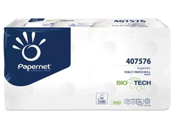 Een Papernet toiletpapier Superior, 2-laags, 250 vellen, pak van 8 rollen koop je bij Muys Kantoor & Kado