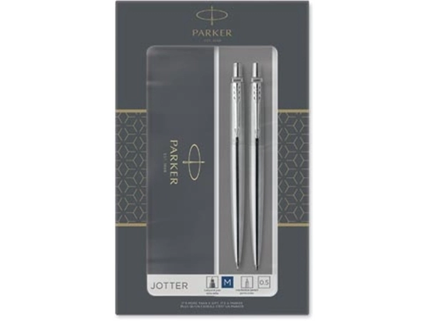 Een Parker Jotter giftbox duoset, balpen en vulpotlood, zilver CT koop je bij Muys Kantoor & Kado