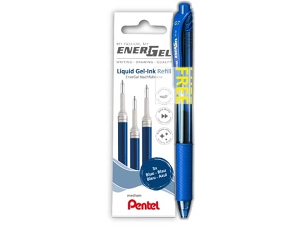 Een Pentel vulling Energel, 0,7 mm, blauw, 3 stuks + roller (GRATIS) koop je bij Muys Kantoor & Kado