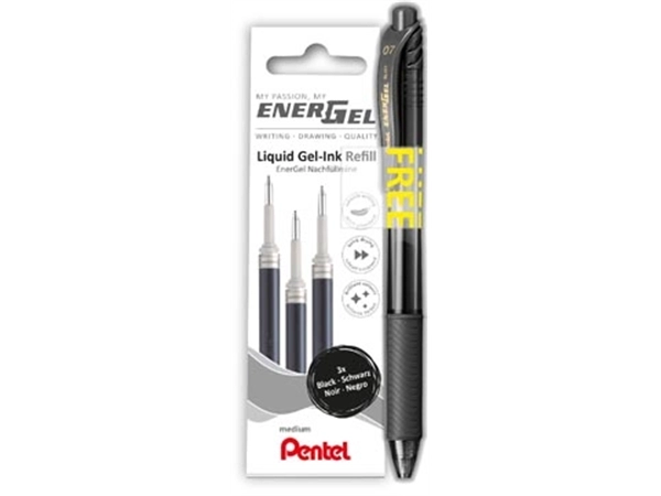 Een Pentel vulling Energel, 0,7 mm, zwart, 3 stuks + roller (GRATIS) koop je bij Muys Kantoor & Kado