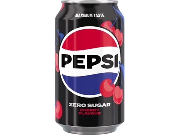 Een Pepsi Zero Sugar Cherry frisdrank, blik van 33 cl, pak van 24 stuks koop je bij Muys Kantoor & Kado