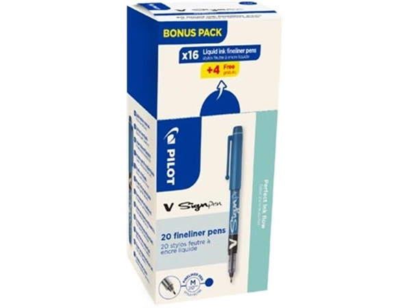 Een Pilot fineliner V-Sign Pen, doos van 16 + 4 stuks, blauw koop je bij best4office