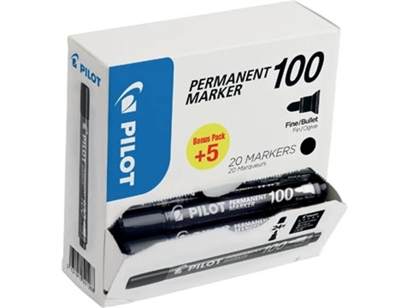 Een Pilot permanent marker 100, XXL doos met 15 + 5 stuks, zwart koop je bij Muys Kantoor & Kado