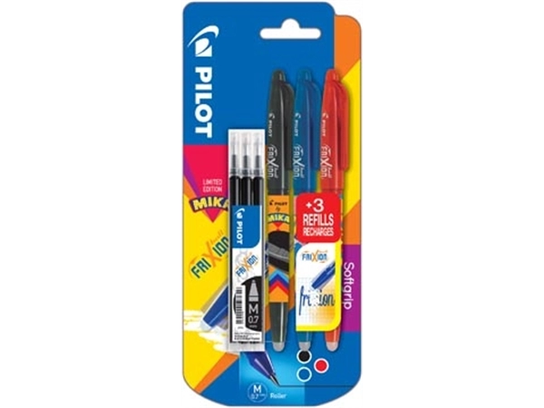 Een Pilot roller FriXion Ball Mika, blister van 3 stuks in geassorteerde kleuren + gratis refill zwart koop je bij Muys Kantoor & Kado