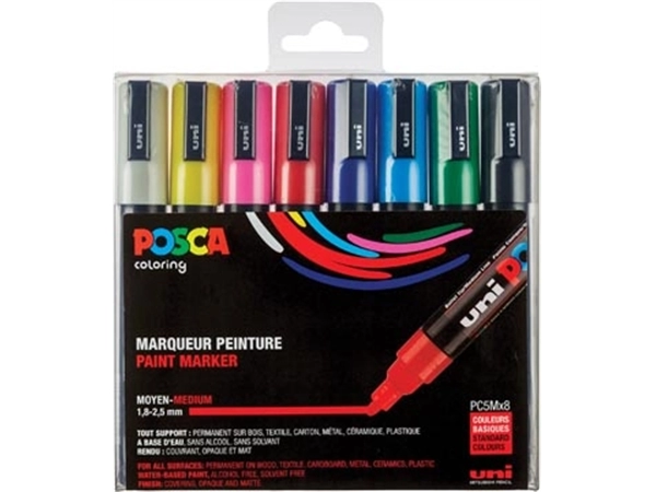 Een Posca paintmarker PC-5M, set van 8 markers in geassorteerde basiskleuren koop je bij best4office