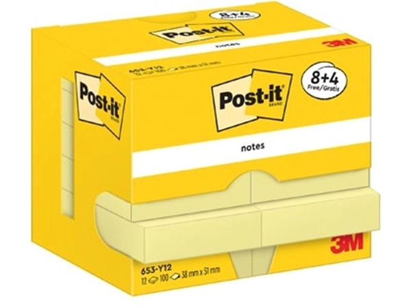 Een Post-It Notes, 100 vel, ft 38 x 51 mm, geel, 8 + 4 GRATIS koop je bij Muys Kantoor & Kado