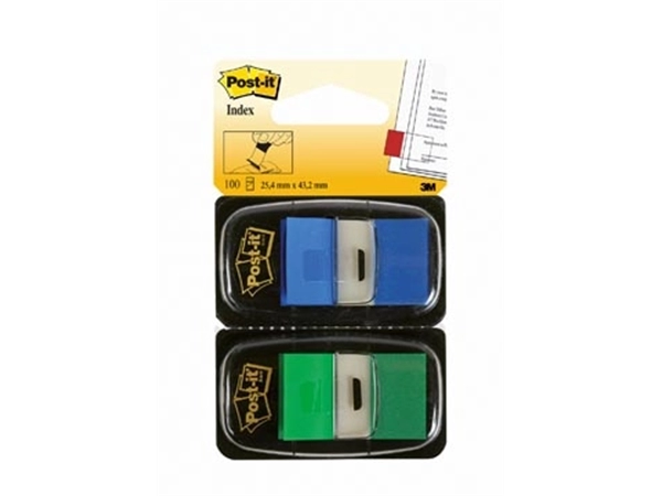 Een Post-it Index Standaard Duo Pack, 100 tabs, groen/blauw koop je bij best4office