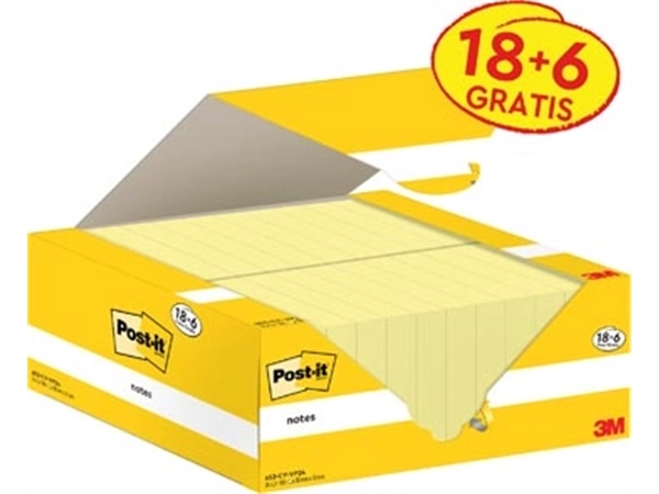 Een Post-it Notes, 100 vel, ft 38 x 51 mm, kanariegeel (canary yellow), 18 blokken + 6 GRATIS koop je bij Muys Kantoor & Kado