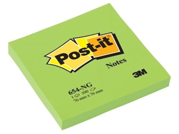 Een Post-it Notes, 100 vel, ft 76 x 76 mm, neongreon koop je bij Muys Kantoor & Kado