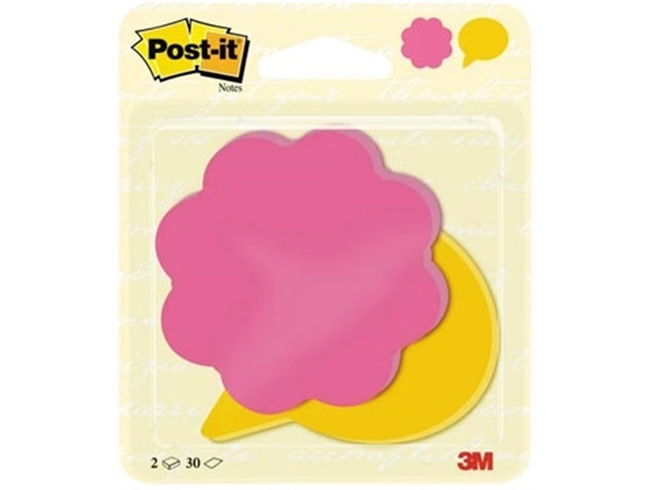 Een Post-it Notes, 2 x 30 vel, ft 72,5 x 72,2 mm, bloem power roze en tekstballon ultrageel koop je bij Muys Kantoor & Kado