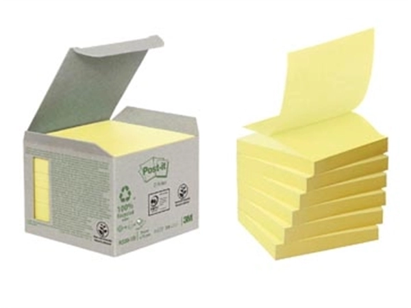 Een Post-it Recycled Z-notes, 100 vel, ft 76 x 76 mm, geel, pak van 6 blokken koop je bij Muys Kantoor & Kado