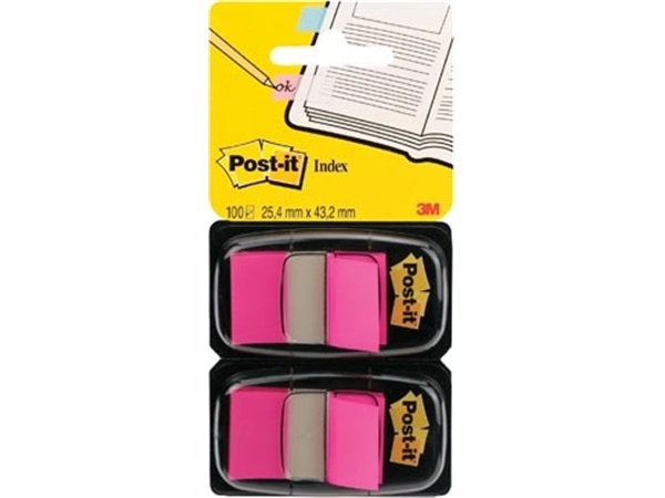 Een Post-it index standaard, ft 24,4 x 43,2 mm, houder met 2 x 50 tabs, roze koop je bij Muys Kantoor & Kado