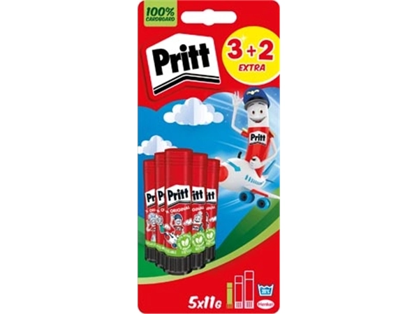 Een Pritt Original plakstift, 11 g, 3 + 2 gratis, op blister koop je bij Muys Kantoor & Kado