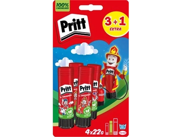 Een Pritt Original plakstift, 22 g, 3 + 1 gratis, op blister koop je bij Muys Kantoor & Kado